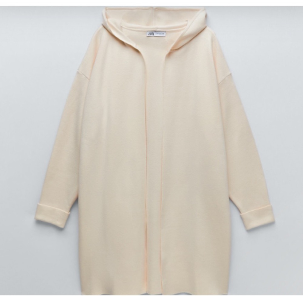 Zara Knit Coat Hoodie Hood Open Front Layers Lagenlook Cardigan - Picture 6 of 7